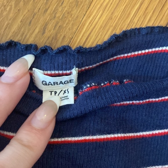 Garage Women’s Blue Crop Top With Red and White Stripes Size XS - Picture 2 of 7